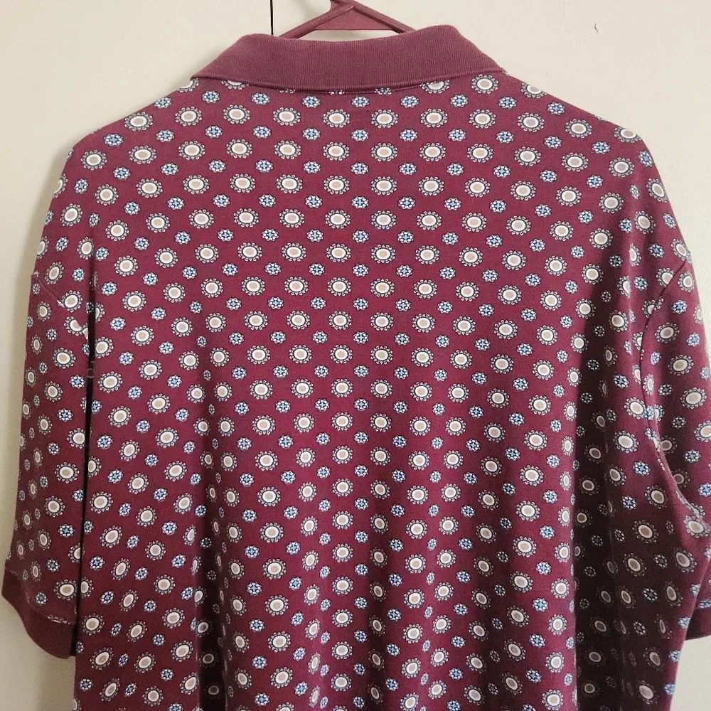 M41 Lands' End Men's Maroon Polo w Muti Color Dot Print